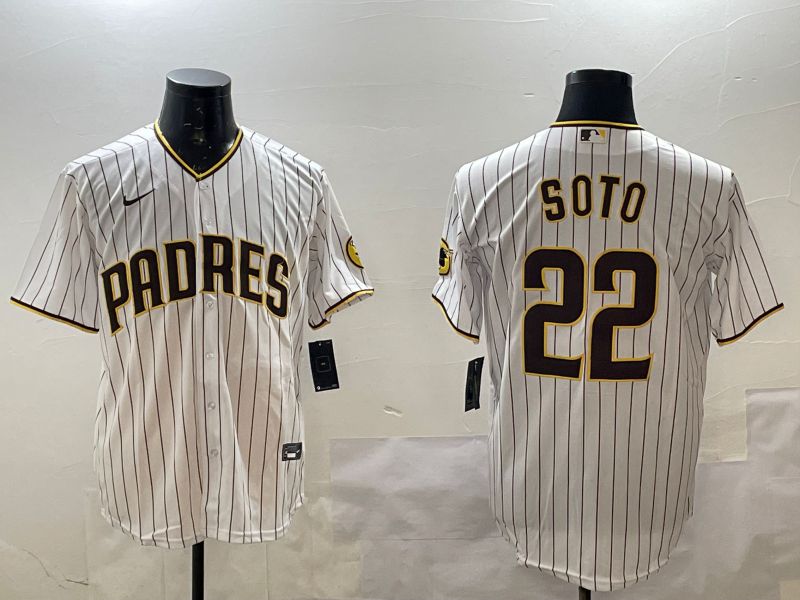 Men San Diego Padres #22 Soto White Stripe Game 2025 Nike MLB Jersey style 1